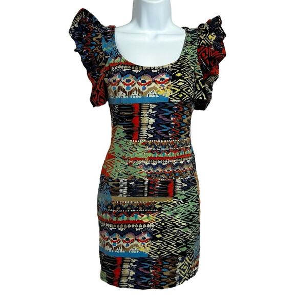 Forever 21 Mini Dress Sz S 80's 90's Inspired Bodycon Fitted Stretch Puff Sleeve - Picture 5 of 5